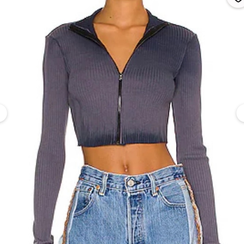 COTTON CITIZEN REVOLVE tie dye raw cut full zip cropped long sleeve top